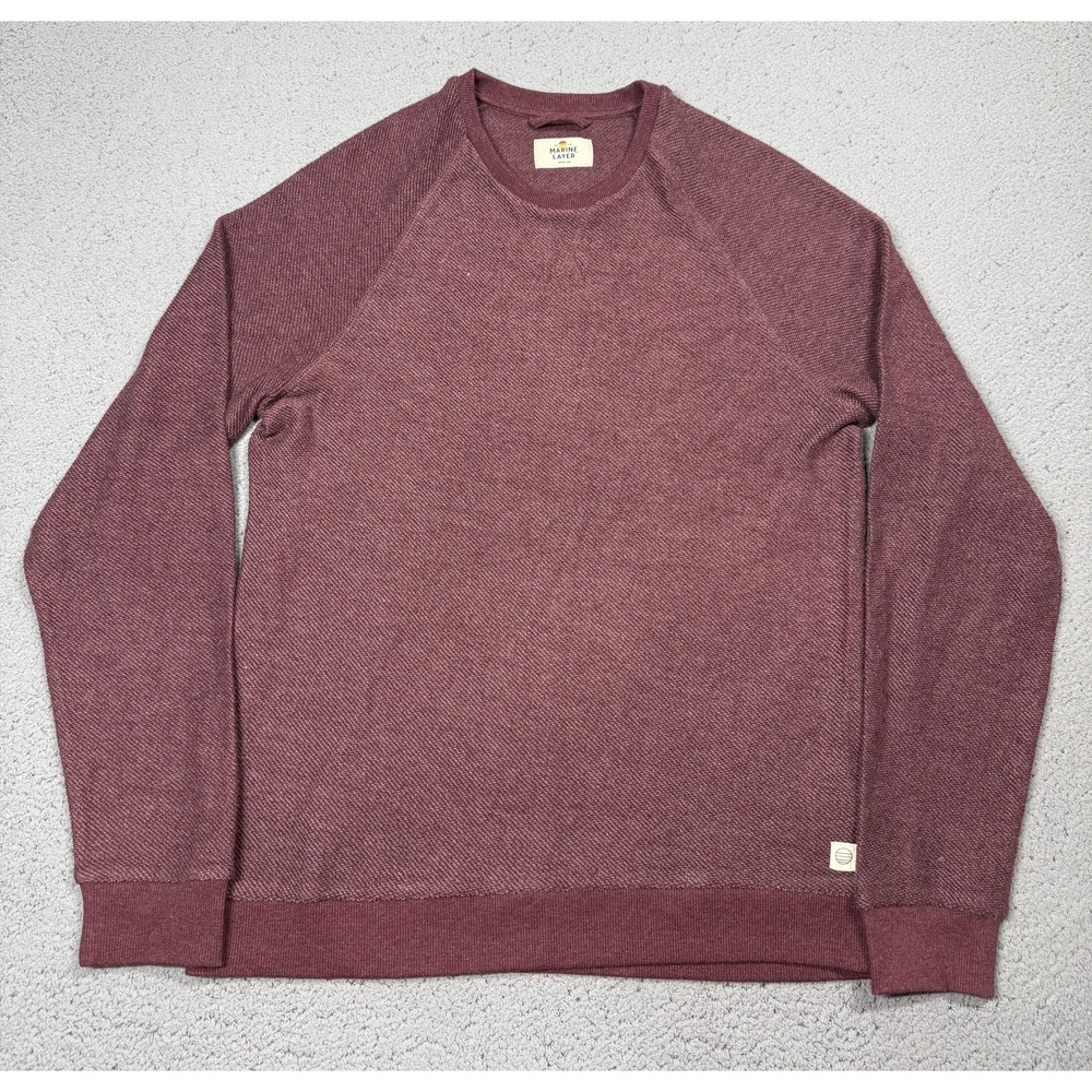 Marine Layer Sweater Mens Medium Red Herringbone Knit Crewneck Pullover Cotton